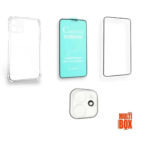 Kit 4UN: Capinha Transparente Anti Impacto + Película 3D Câmera + Película Cerâmica + Película 3D Vidro Para IPHONE 11