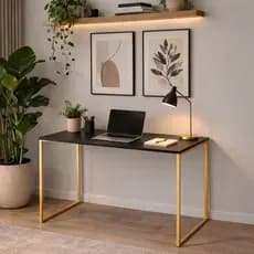 Mesa Escrivaninha Industrial 120x60cm Tampo de Madeira Base de Ferro para Escritório e Home Office