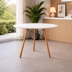 Mesa De Jantar Eames Eiffel Redonda 90cm Tampo Madeira Wood 3Pés Palito Cozinha e Sala