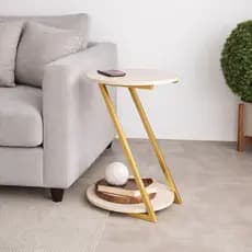 Mesa Lateral e Apoio Sofá Sala Dubai Base Z Design Moderno Tampo Redondo Madeira Decoração