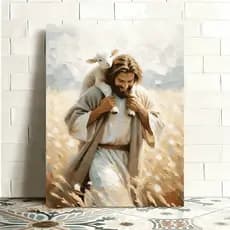 Quadro Decorativo 70x90cm Jesus Cristo Cordeirinho Decoração de Parede Hall Luxo Sala Quarto MDF