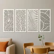 Conjunto De 4 Quadros Folhagem Natureza Decoração Para Casa
