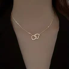 Colar Feminino De Aço Inox Com Pingente De Corações Entrelaçados Dourado Bastet Shop