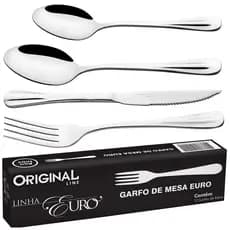 Kit Inox Garfo Faca Colher Sopa Sobremesa 48 Pecas Jogo Talher Restaurante Buffet Premium Euro