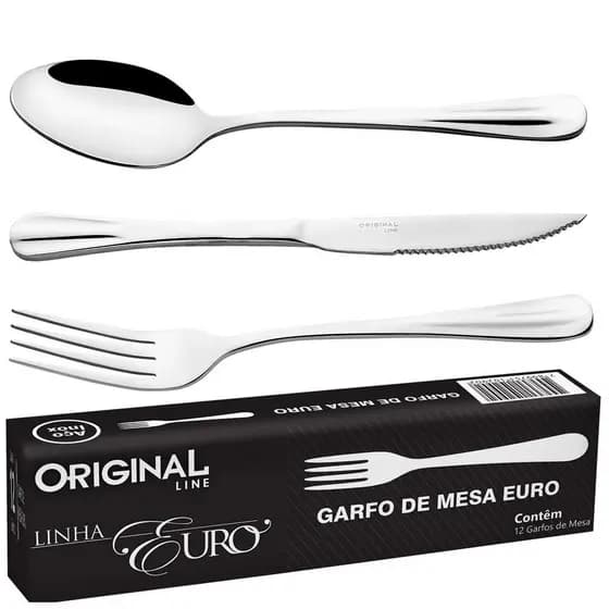 kit 36 pecas Jogo 12 Garfo 12 Faca Mesa 12 Colher Restaurante Buffet Inox Linha Premium Luxo Euro