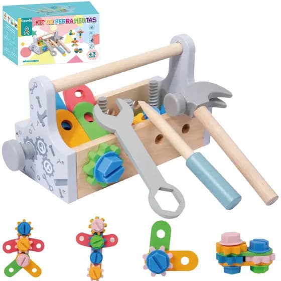 Kit Caixa Ferramentas Madeira Montessori  Pedagogico Didatico Criatividade Montessori Kizumba