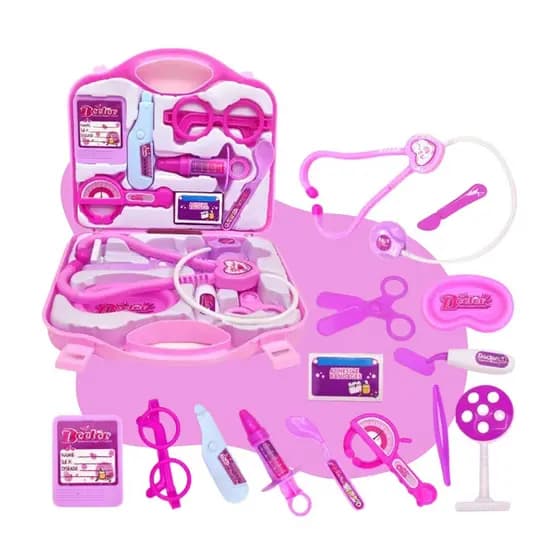 Kit Médico Maleta Doutor Maletinha Brinquedo Infantil Educativo Profissão Rosa Completo Kizumba