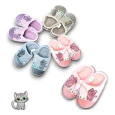 Pantufa Infantil Forrada Desenho Gato Pescador Inverno
