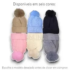 Touca Gorro Bebê Infantil Pom Pom Forrada Inverno