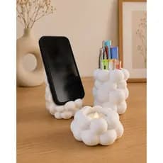Kit Bubble Decorativo 3D Branco | Porta Celular, Porta Canetas e Porta Velas | Decoração Moderna