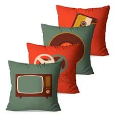 Kit 4 Capas de Almofada Decorativas Mídias Retrô Cultura 45x45 cm
