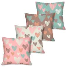 Kit 4 Capas de Almofadas Decorativas Rosa Corações