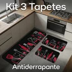 Kit de 3 Tapetes para Cozinha Talheres Vermelhos Antiderrapante DcoreAqui
