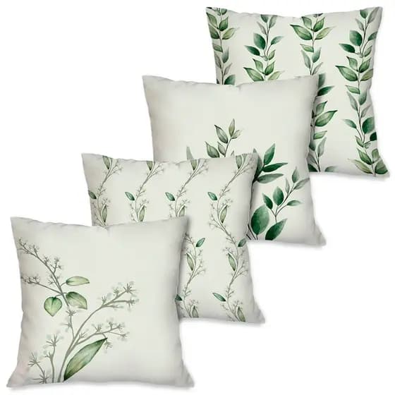 Kit 4 Capas de Almofadas Decorativas Flores e Galhos 45x45 cm
