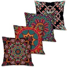 Kit 4 Capas de Almofadas Decorativas Coloridas Mandalas 45x45 cm