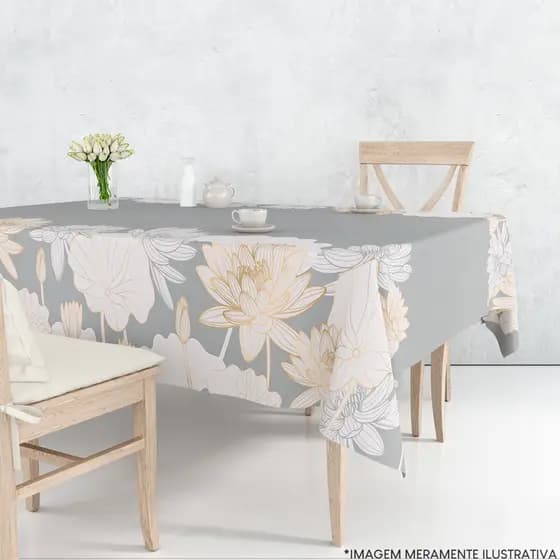 Toalha de Mesa Retangular Serve 4 e 6 Lugares Floral Brancas