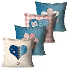Kit 4 Capas de Almofadas Decorativas Estampa Jeans 45x45 cm
