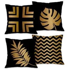 Kit 4 Capas de Almofadas Decorativas Folhagem Preta com Dourada 45x45 cm