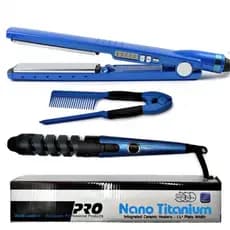Prancha Chapinha Alisadora Proficional 450°F / 232°C AZUL BIVOLT PRONTA PARA ENVIA KIT 3 em 1