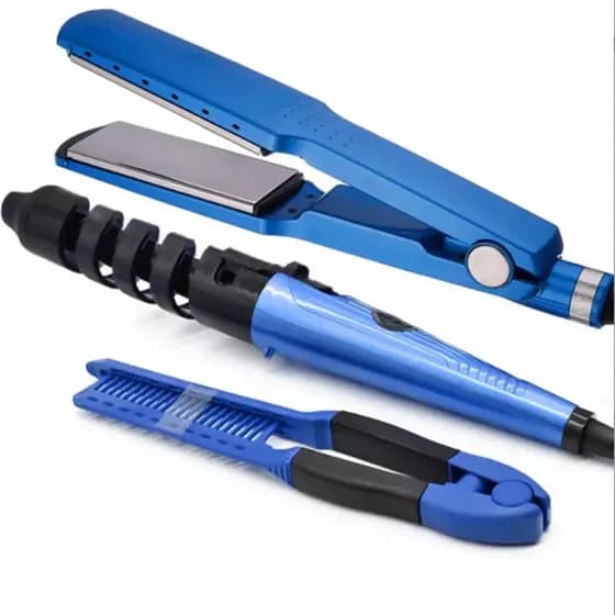 Prancha Chapinha Alisadora Proficional 450°F / 232°C AZUL BIVOLT ou Kit 3 em 1 PRONTA PARA ENVIA
