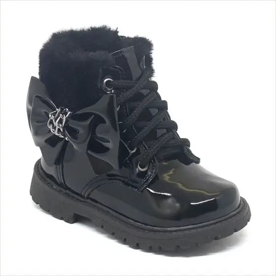 Bota Coturno Feminina Infantil Menina Laço Delicada Sola Tratorada Verniz Confortável Promoção