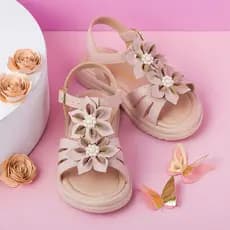 Sandália Infantil MODELO 080-016  Feminina com Flor e Pérolas - Delicada e Confortável