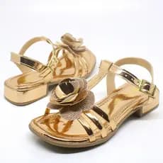 Sandália Saltinho Modelo 400-023 Infantil Menina Delicada Metalizada Flor Confortável Juvenil Lançamento