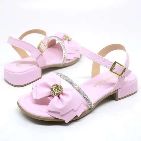 Sandália Infantil Modelo 400-022 Saltinho Brilho Strass Menina Delicada Flor Confortável Original Fivela