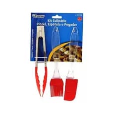 Kit Culinário De Silicone 3 Peças Pinça Pegador Culinário + Espátula + Pincel Silicone