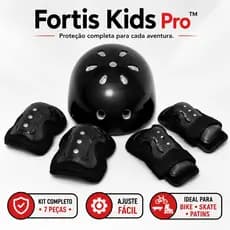 Kit Proteção Infantil Completo 7 Peças Fortis Kids Pro Capacete Joelheira Cotoveleira Patins Bike Skate Patinete