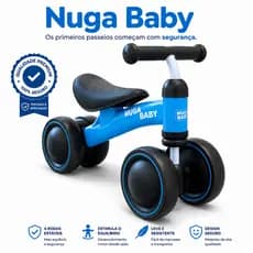 Bicicleta Infantil Sem Pedal 4 Rodas Nuga Baby Equilíbrio Estável Crianças 1 a 3 Anos Azul