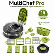 MultiChef Pro Cortador De Legumes Multifuncional 15 Peças Ralador Fatiador Manual Cozinha