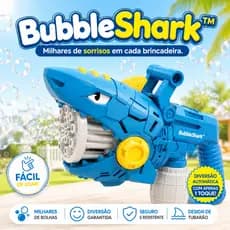 Pistola de Bolhas de Sabão Automática Tubarão BubbleShark Brinquedo Infantil com Luz para Festa, Parque e Quintal