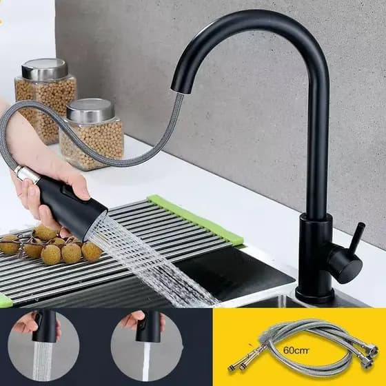 Torneira Pia Cozinha Gourmet Extensível Monocomando com Chuveirinho Aço escovado Aço inoxidável 304 Bancada Extensível