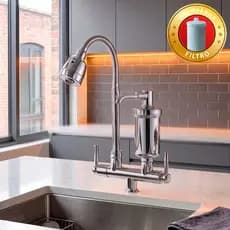 Torneira Cozinha Com Filtro Gourmet De Bancada Tubo Flexivel Cromado