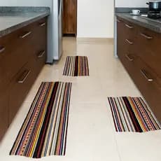 Jogo de Tapete para Cozinha Kit 3 Peças de Malha 2 Tapetes + 1 Passadeira