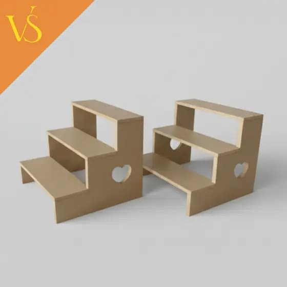 Conjunto 2 Escadinhas Expositoras Para Mesa De Festa MDF 9MM Coração Branco Cru