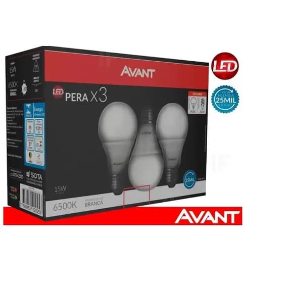 Kit 3 Lâmpadas Pera Led 15W 6500K Branco Frio - Avant