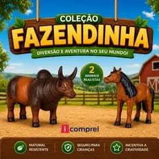Kit 2 Animais Da Fazenda Touro Marrom + Cavalo Marrom Em Vinil Macio Brinquedo Fazendinha