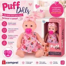 Boneca Puff Dolls Com Chupeta Rosa Menina Brinquedo Infantil Bebê
