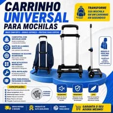 🛒 Carrinho Universal para Mochila com Rodinhas de Silicone | Haste de Alumínio Resistente