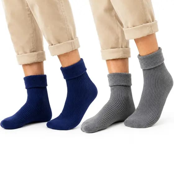 Kit 2 Pares Meia Masculina Térmica Canelada Peluciada Fleece Frio Intenso Inverno