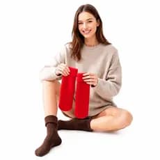 Kit 2 Pares Meia Feminina Térmica Canelada Peluciada Fleece Cano Médio