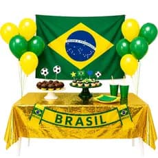 Kit Decoração Copa Brasil Completo 25 Itens Bandeira Balões Toalha e Acessórios Festa