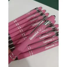 Kit 5 Canetas Touch Metal Rosa com Prata Fosca similar à borracha Personalizadas A Laser
