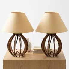 Kit Abajur Luminária De Mdf Para Quarto/Sala Madeira Luminária Mesa