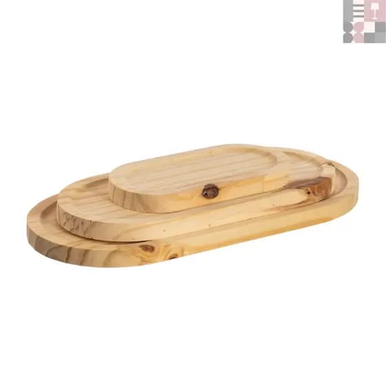 Kit 3 Bandejas Oval Multiuso Madeira Pinus Cozinha Decoração Mesa