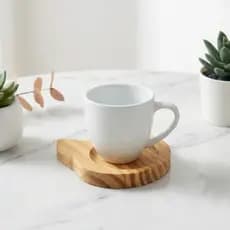 Kit Jogo Pires Gatinho De Madeira Porta Copo Xícara Expresso Café Chá