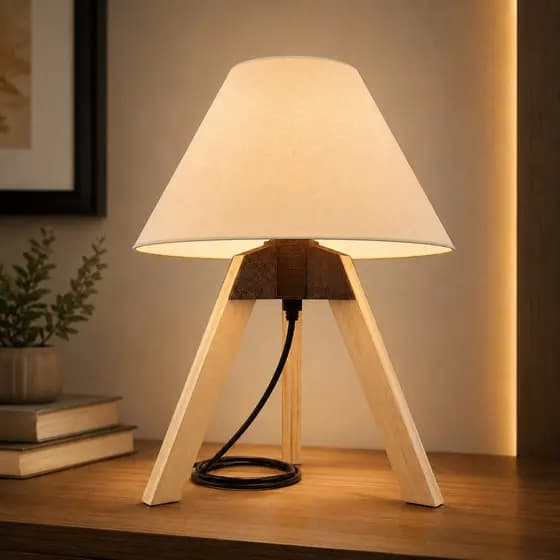 Kit 2 Abajur Luminária Para Quarto Madeira Cúpula Sala Mesa Bivolt