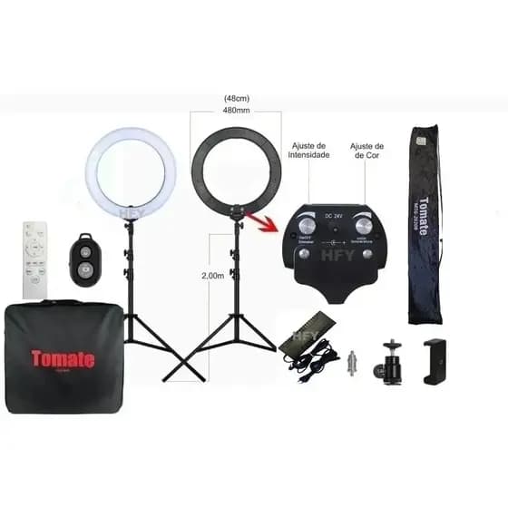 Iluminador Ring Light 19 poregadas Reclinavel Completo com controlr tripe